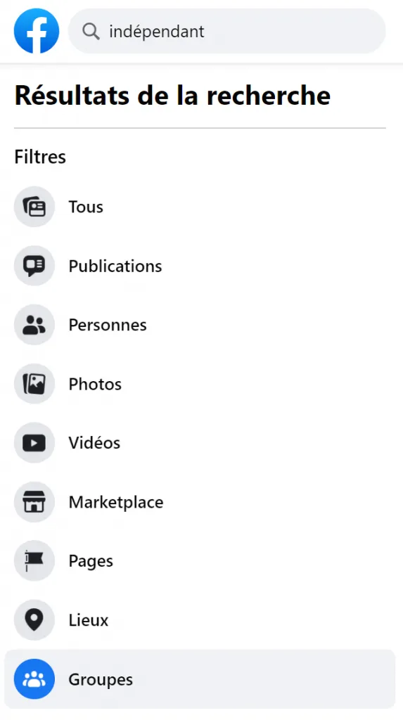 Rechercher un groupe Facebook